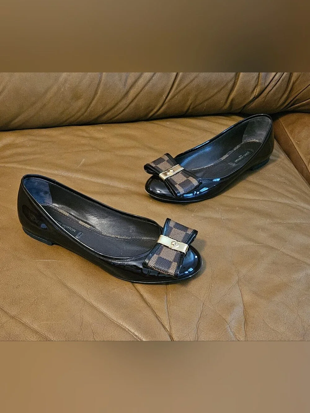 Louis Vuitton Brown Patent High-End Designer Luxury Flats Size 5 US